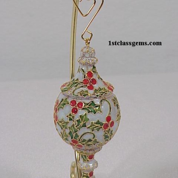 FINAL SALE PRICE NYCO Int. Cloisonne Finial Stand Ornament w/Holly & Berries - Picture 2 of 3